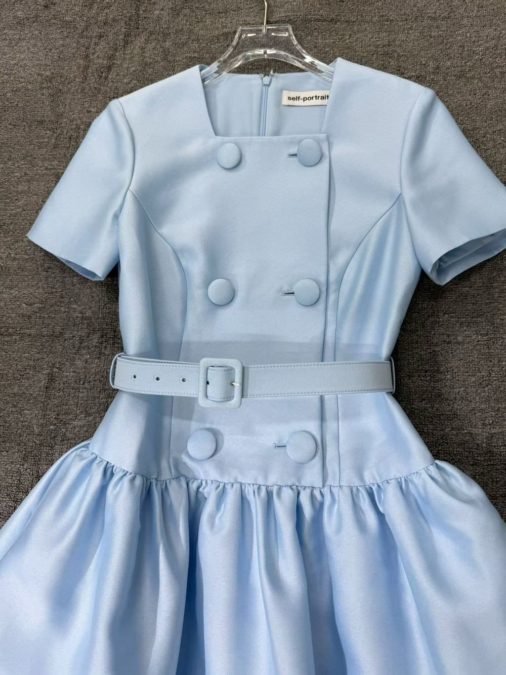 NWOT Self-Portrait BLUE BUTTON FRONT TAFFETA MIDI DRESS - Picture 8 of 11